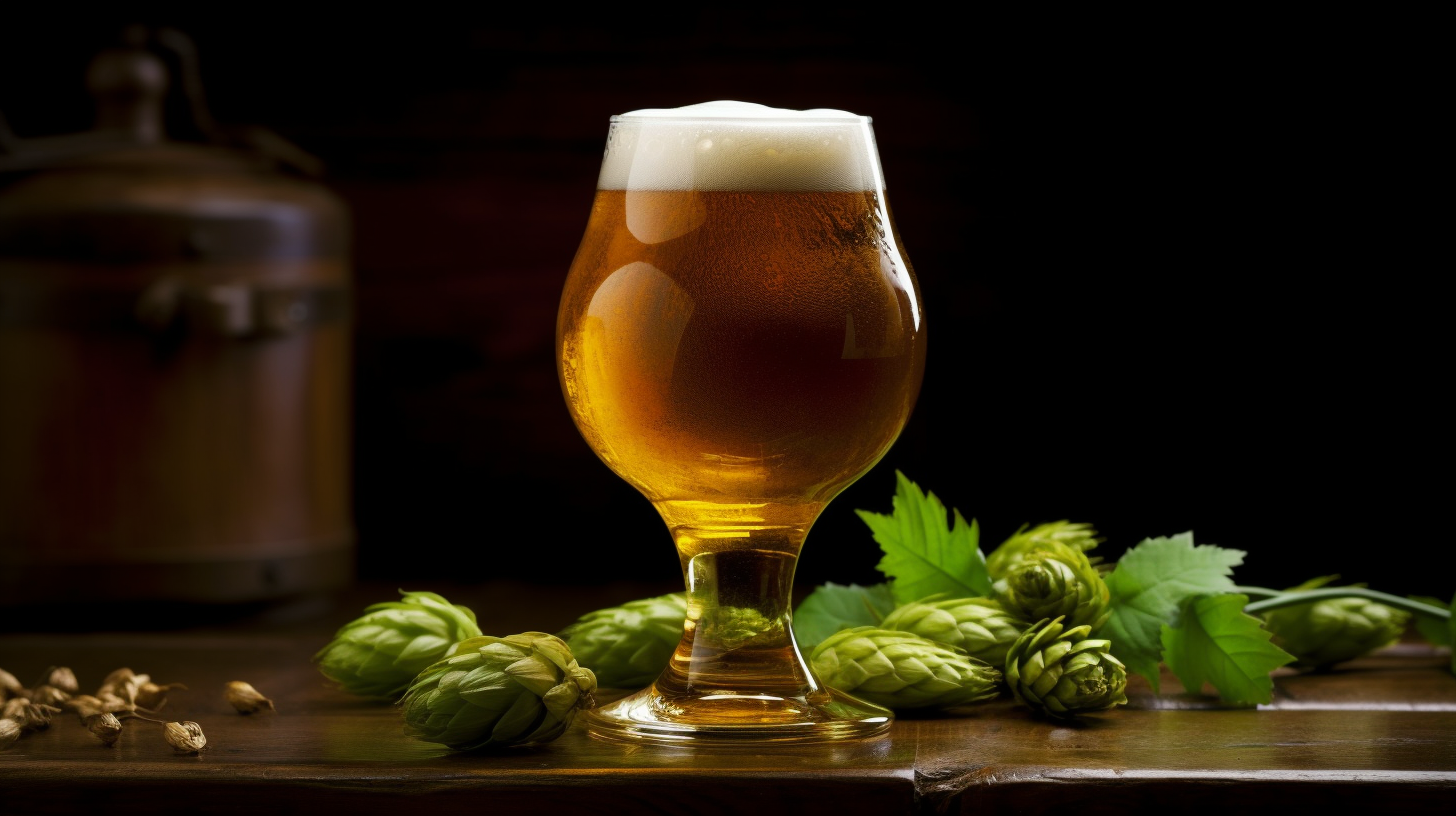 Craft Beer in einem Glas mit Hopfen-Dolden